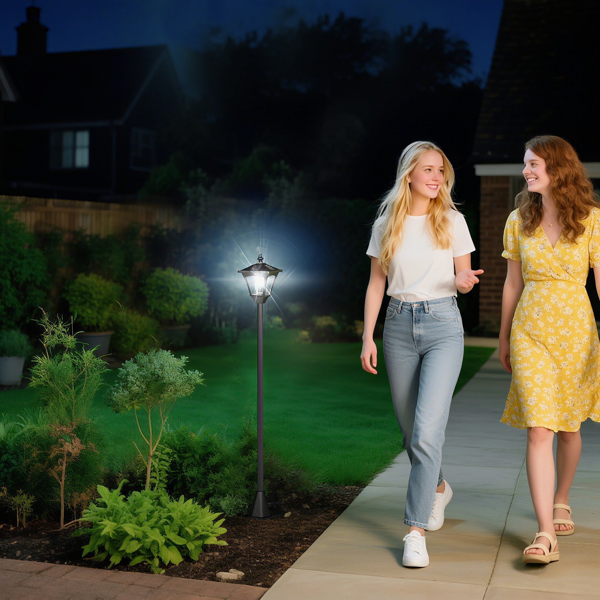 Outsunny Outdoor Garden Solar Post Lamp Photosensitive LED Lantern Bollard Pathway 1.2M Tall √¢‚Ç¨‚Äú Black