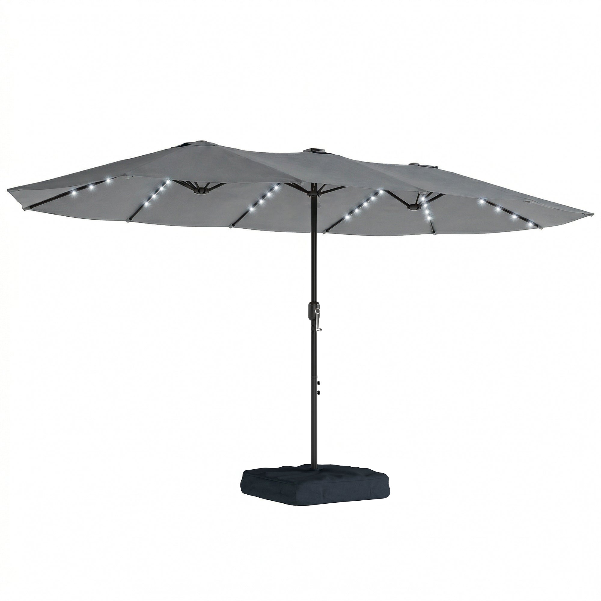 Outsunny Patio Umbrella Double-Sided Outdoor Umbrella with Solar Lights Base, Grey