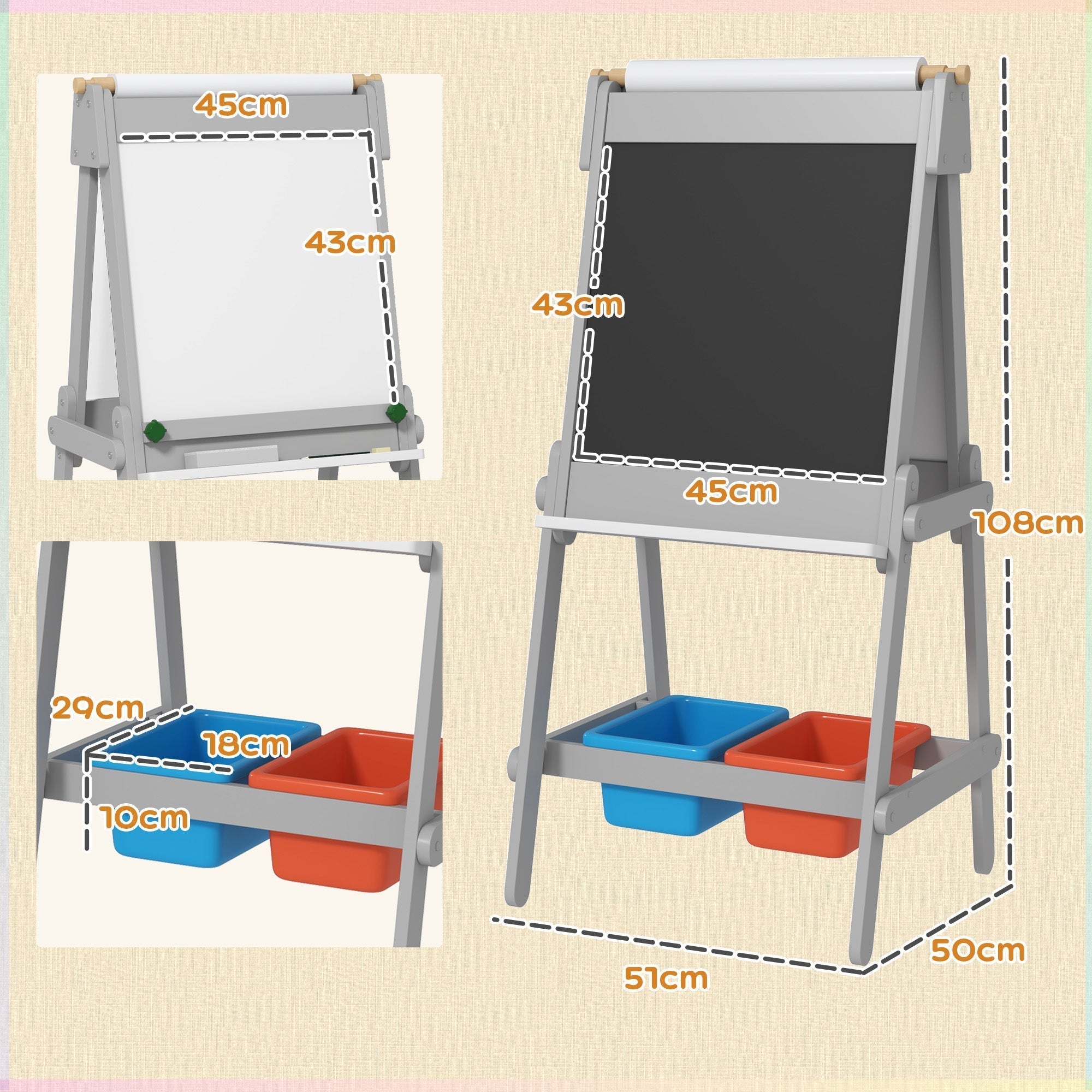 AIYAPLAY Art Easel for Kids with Paper Roll, Double-Sided Painting Easel with Chalkboard, Whiteboard