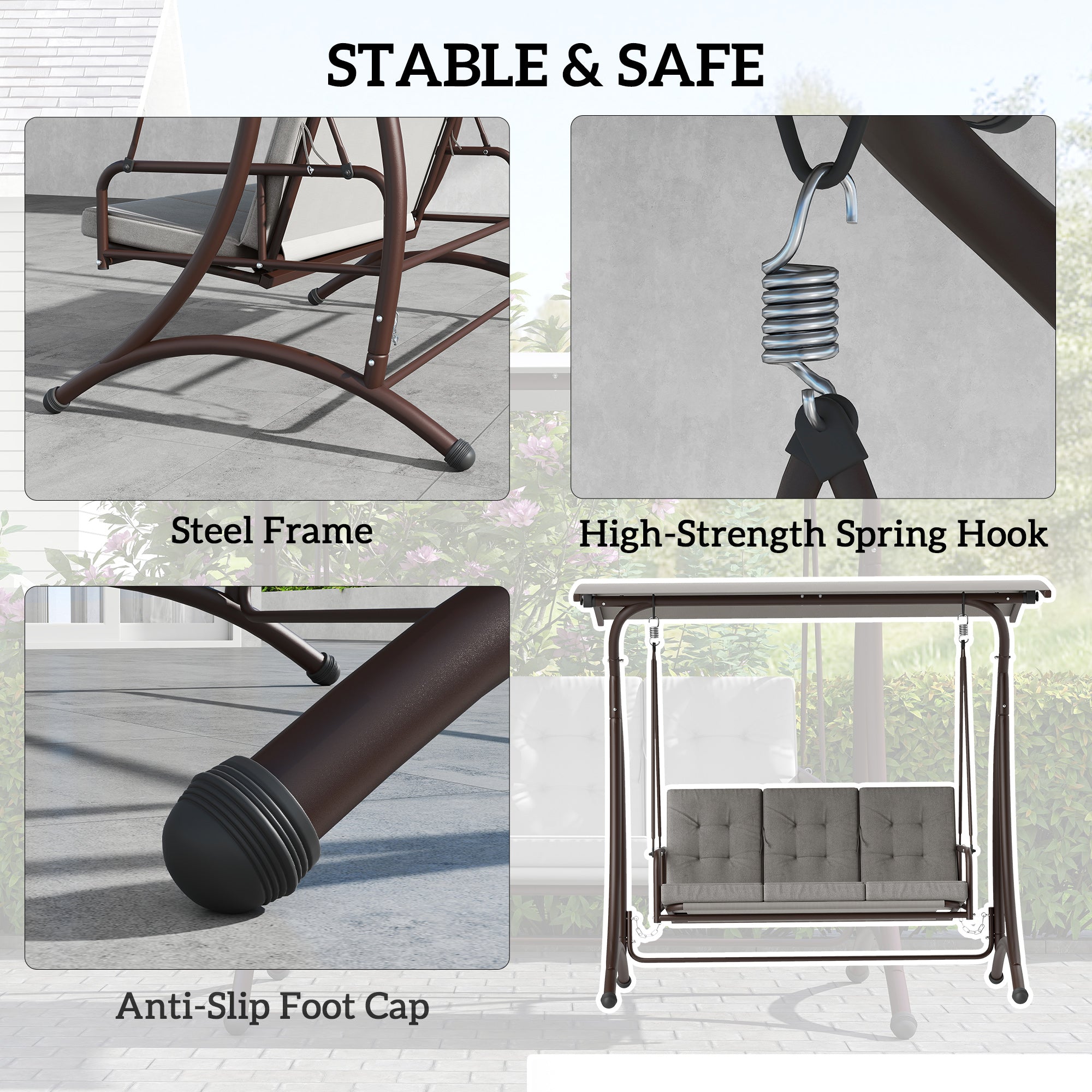 Outsunny Convertible Three-Seater Swing Bed - Grey