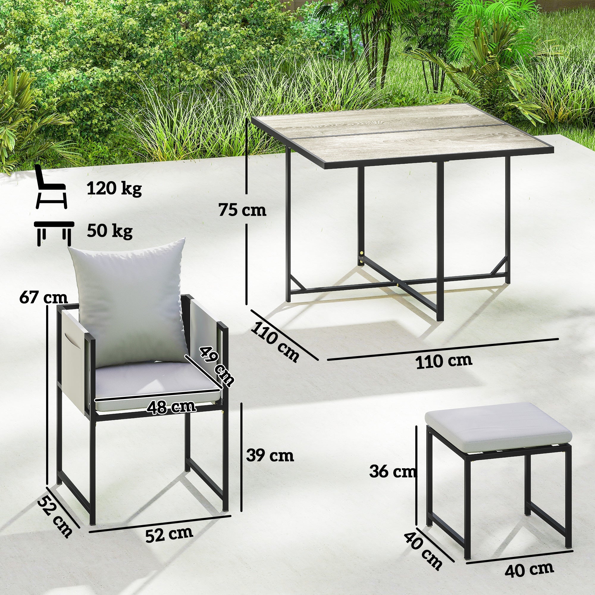 Outsunny Nine-Piece Steel Frame Garden Dining Set - Dark Grey
