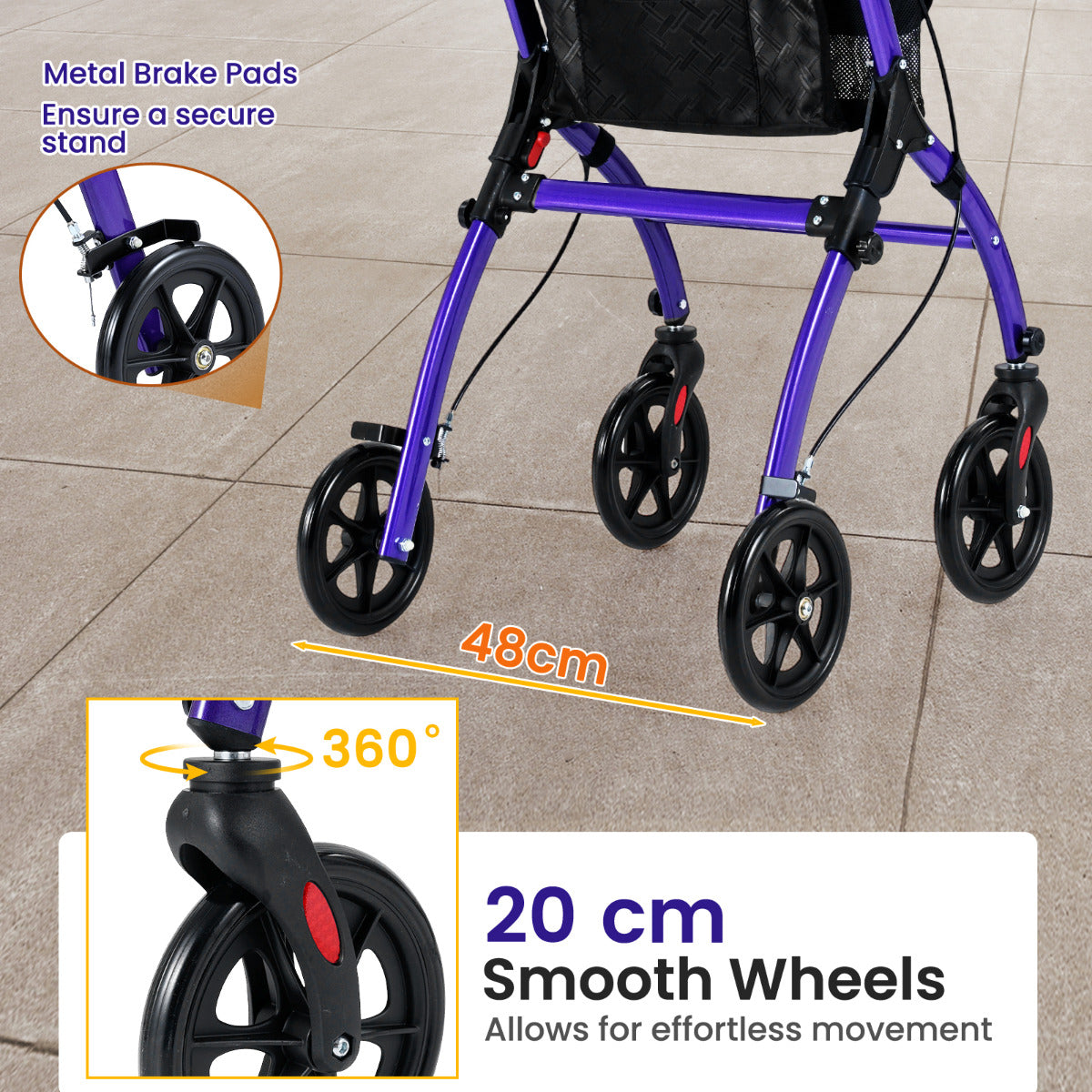 Rollator Walkers Lightweight Foldable Rolling Walker with Tray for Seniors-Purple