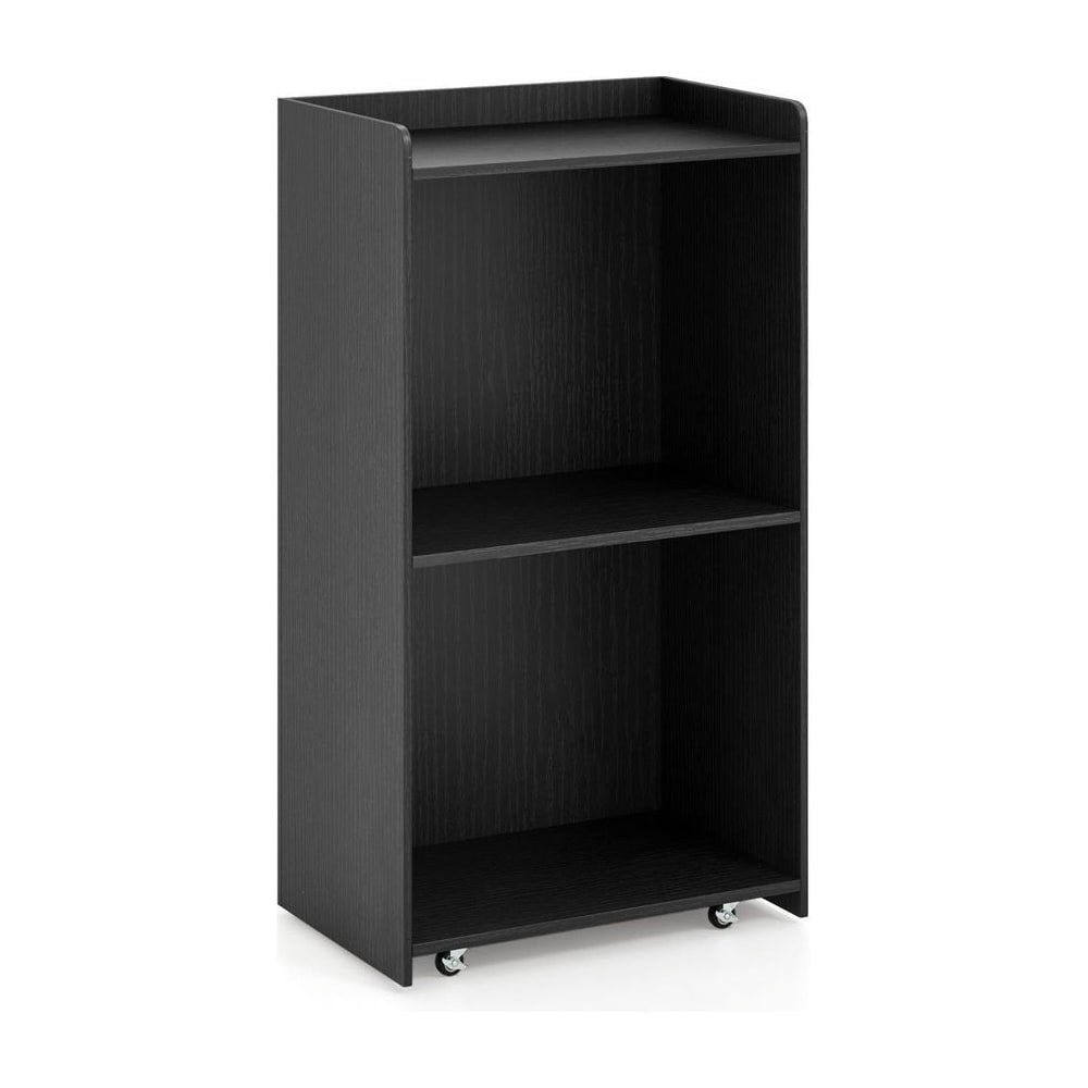 Rolling Lectern Stand with two storage shelves and four wheels in black
