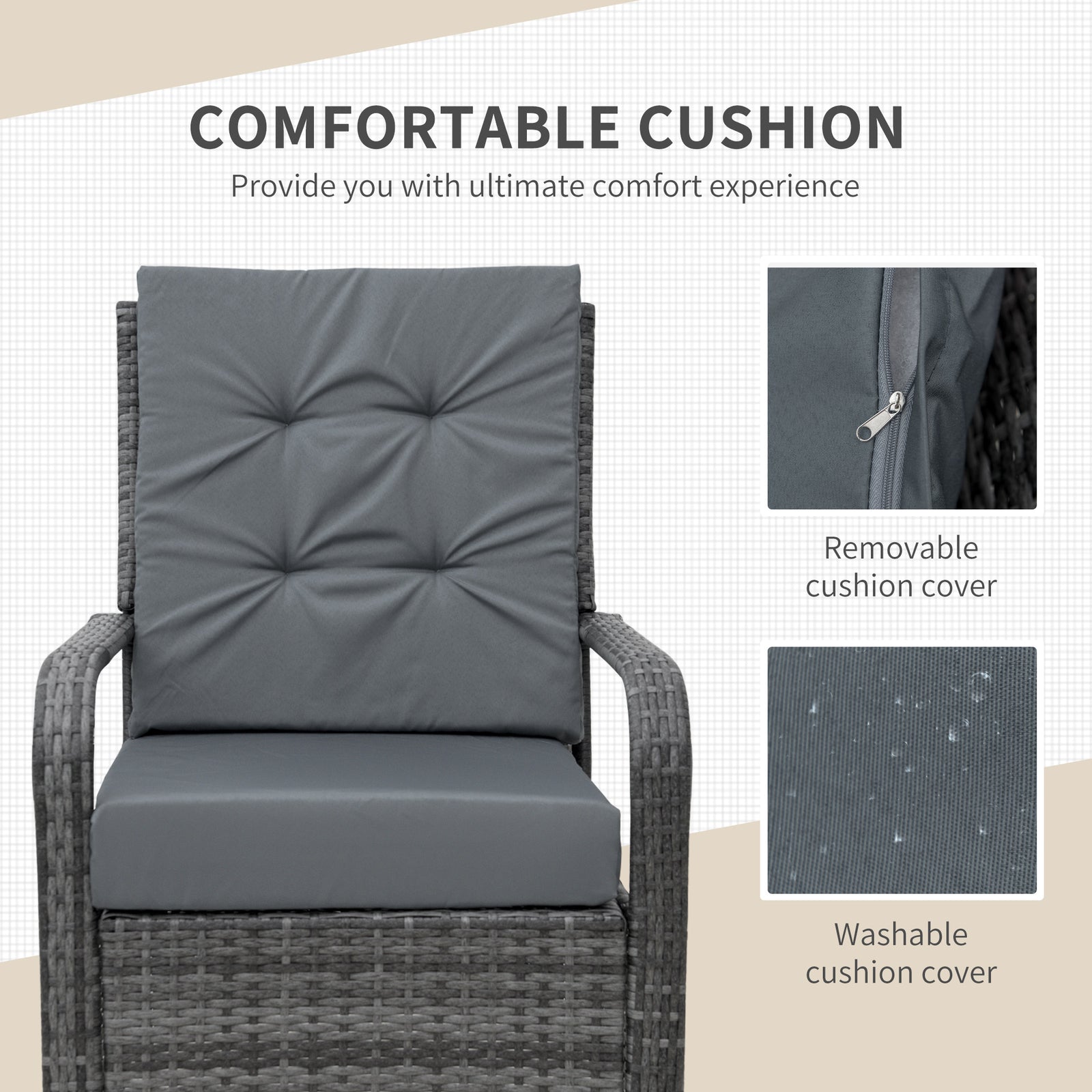 Outsunny 2-Seater Rattan Table & Chair, Bistro Garden Furniture Set Wicker Table for Small Patio, Waterproof Cover Included
