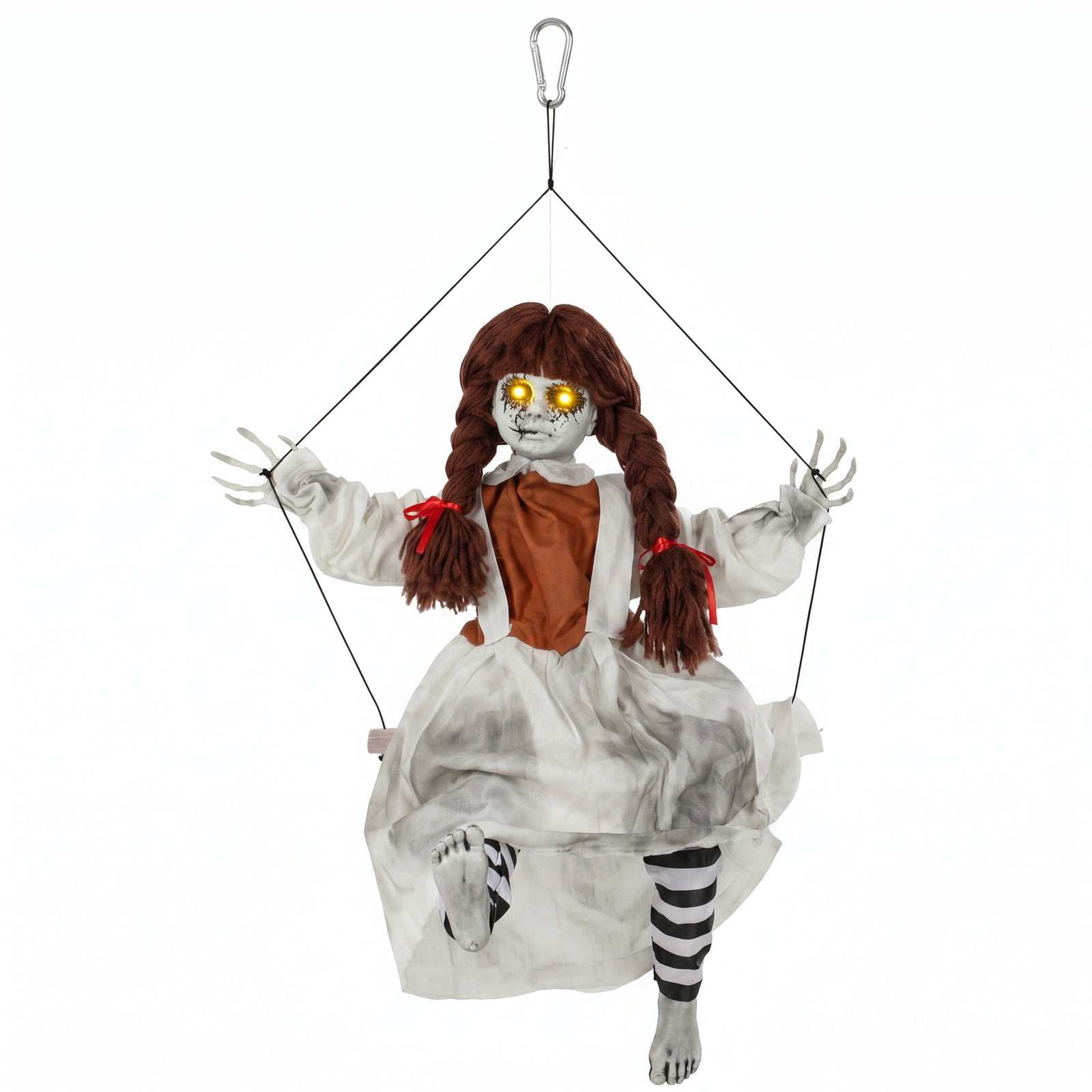 HOMCOM 80 cm Halloween Animated Hanging Creepy Girl on Swing Decoration, Kicking Legs, Sound and Touch Activated