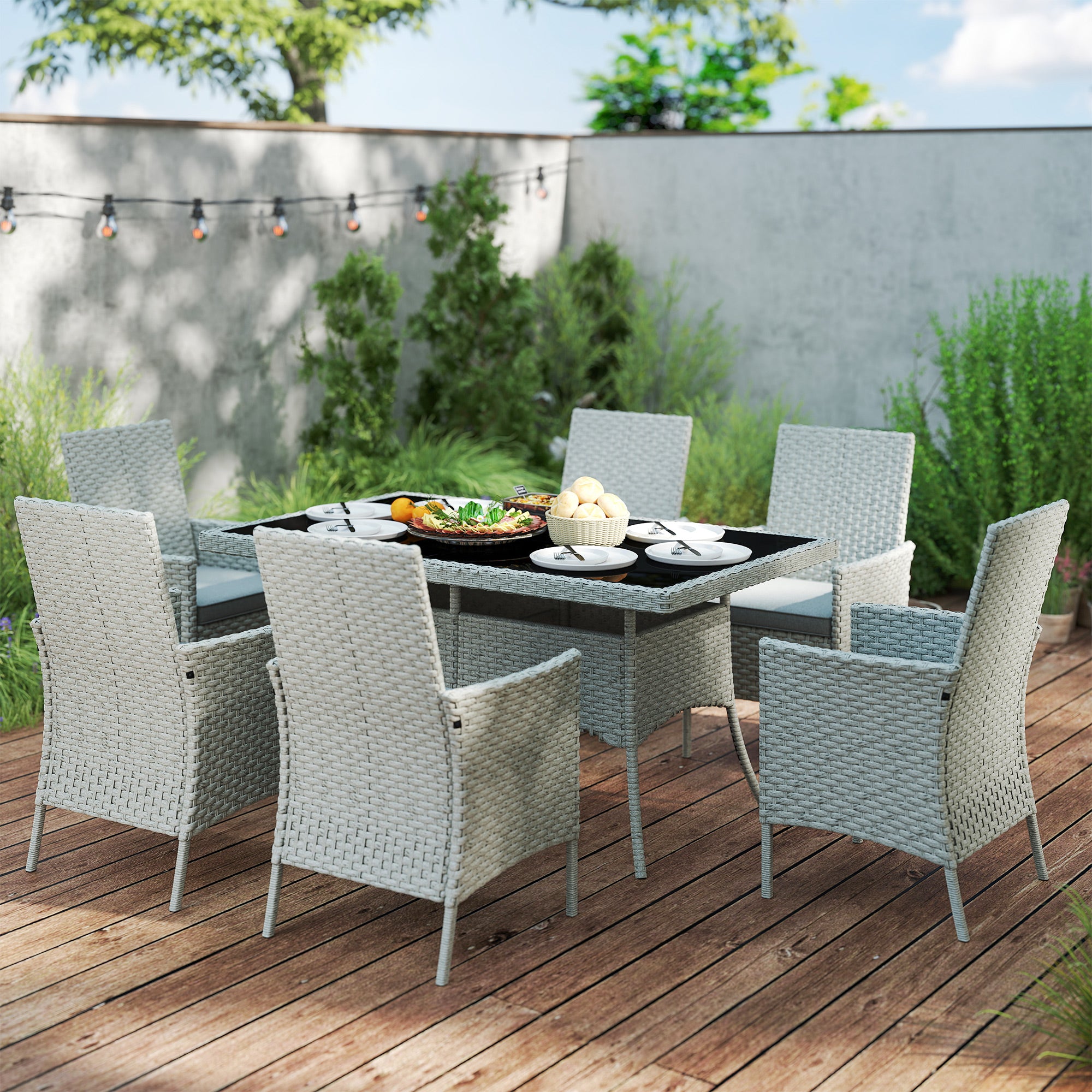 Outsunny Seven-Piece Rattan Dining Set - Grey