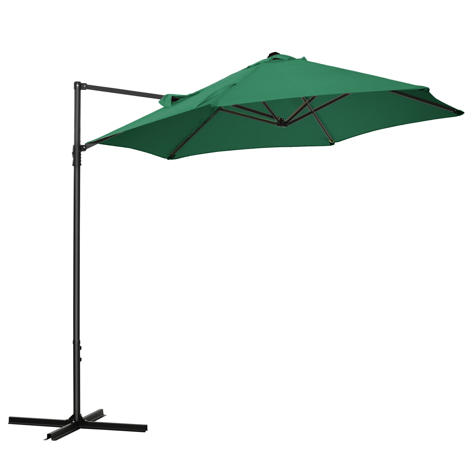 Outsunny 2.5M Garden Cantilever Parasol, Offset Roma Patio Umbrella Hanging Sun Shade Canopy Shelter with 360 Rotation and Cross Base, Green