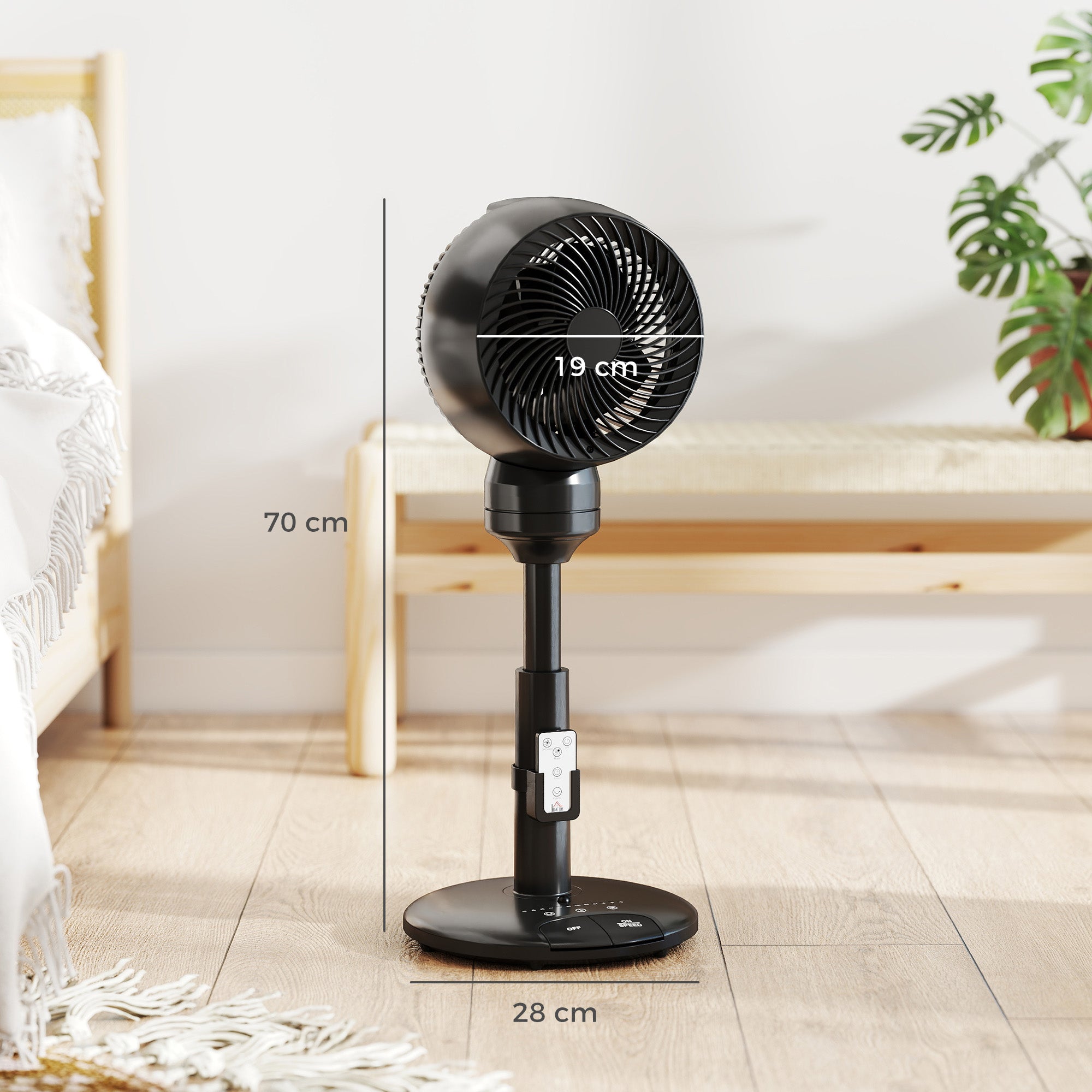 HOMCOM Air Circulator Fan Pedestal Cooling Fan with 3 Speed 3 Mode and Remote Control, 9 Inch, Black