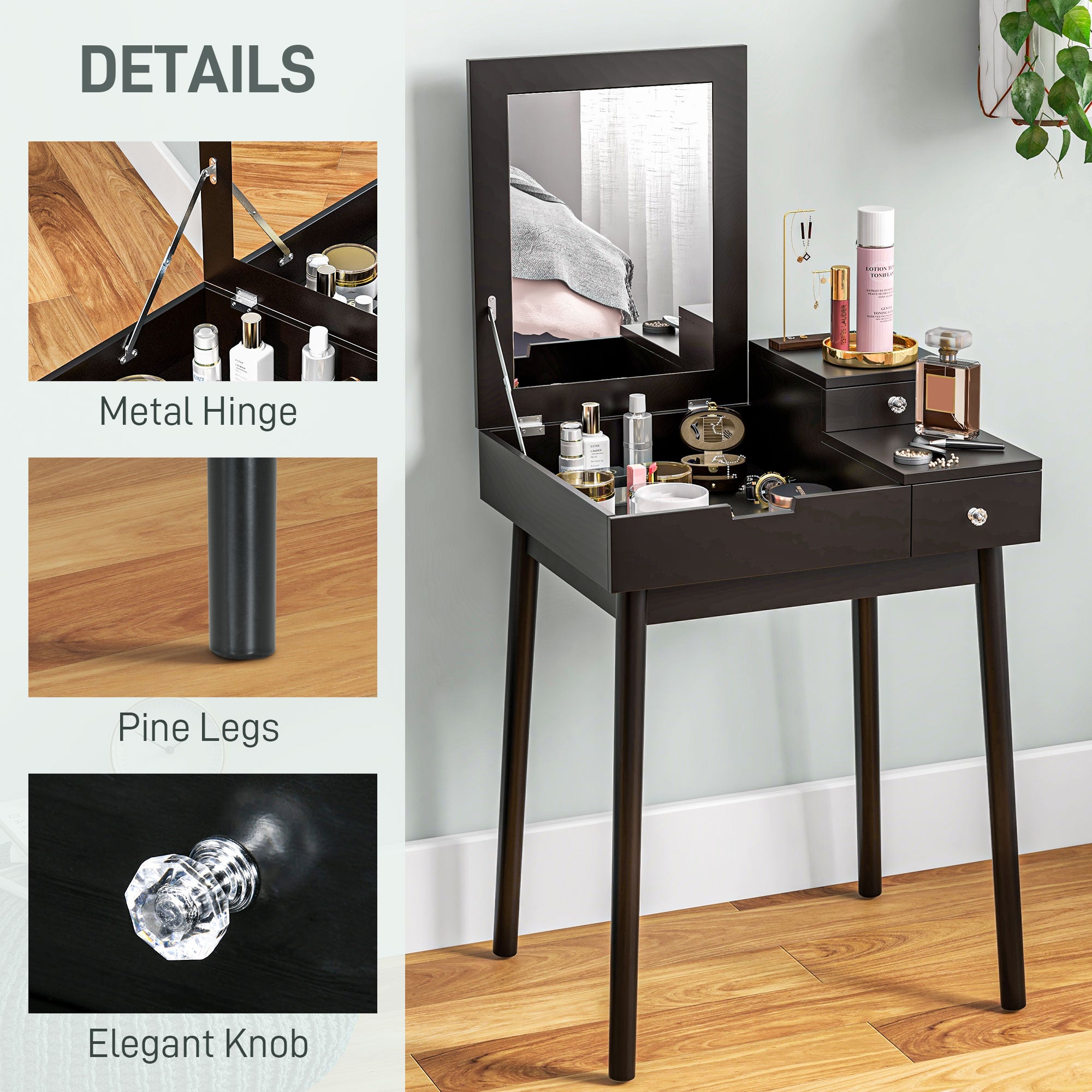 HOMCOM Dressing Table with Flip-up Mirror, Makeup Desk with 2 Drawers, Vanity Table Writing Desk for Bedroom Living Room, Black