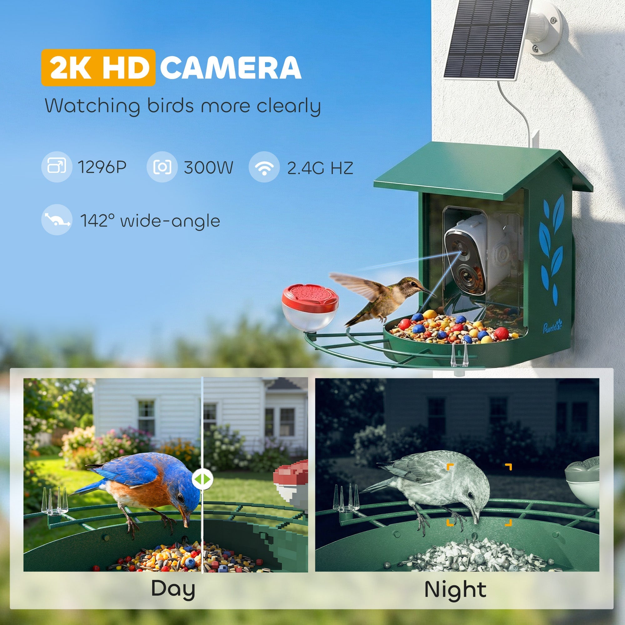 PawHut Smart Bird Feeder Camera 2K HD with AI Identifies 16,000+ Species, 2K HD Auto Capture Video, APP Instant Notifications