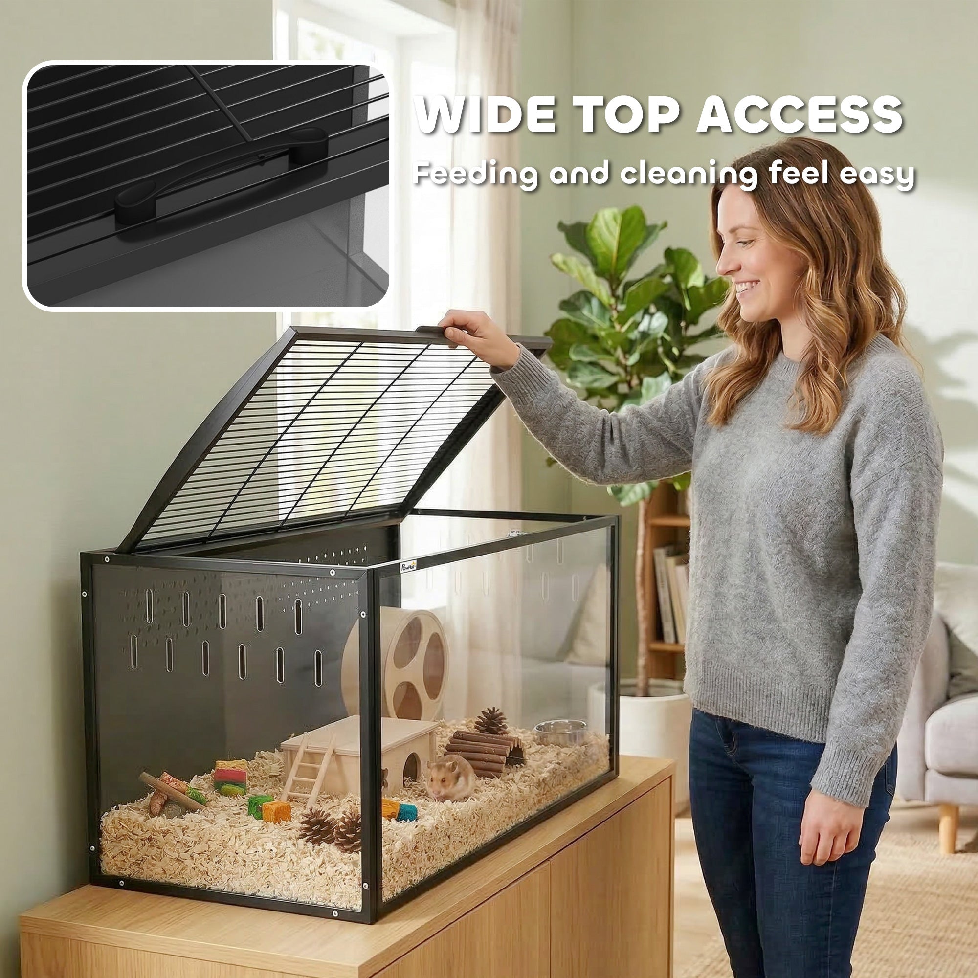 PawHut Hamster Cage Steel Chewproof with Openable Top, Deep Burrow for Dwarf Syrian Hamster, Gerbil, Rats, 105 x 51 x 53 cm