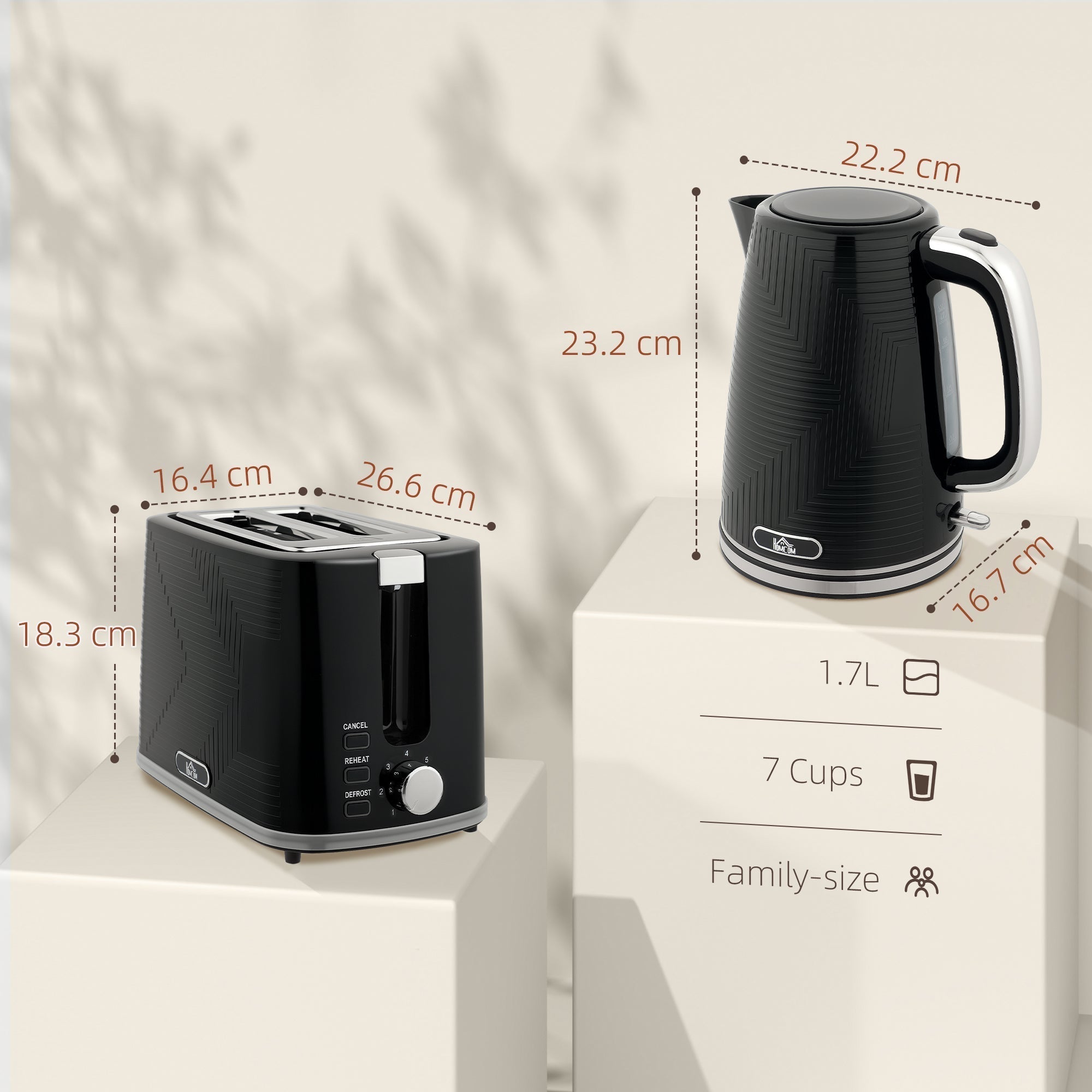 HOMCOM Modern Kettle and Toaster Set - Black