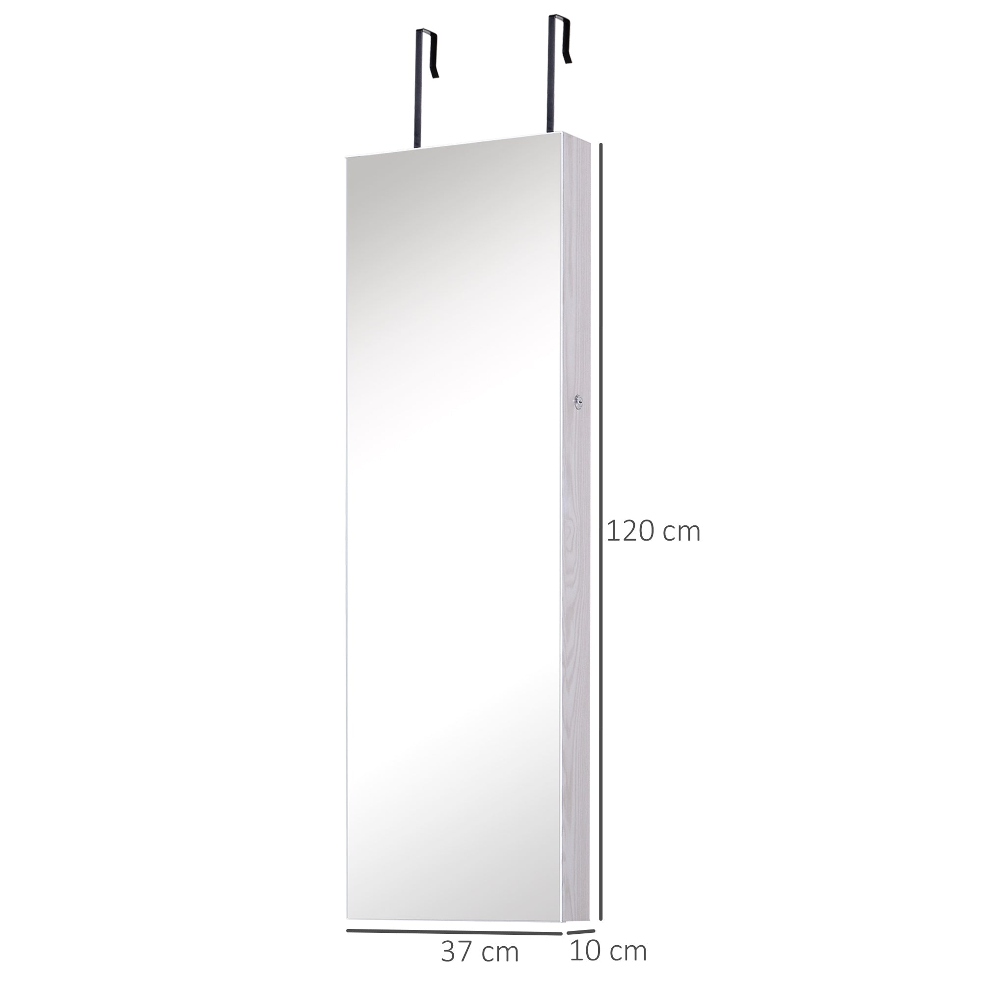 HOMCOM Jewelry Cabinet with Mirror and LED Lights, Lockable Makeup Cosmetics Jewellery Organiser, Mirror with Storage for Bedroom Dressing Room, White