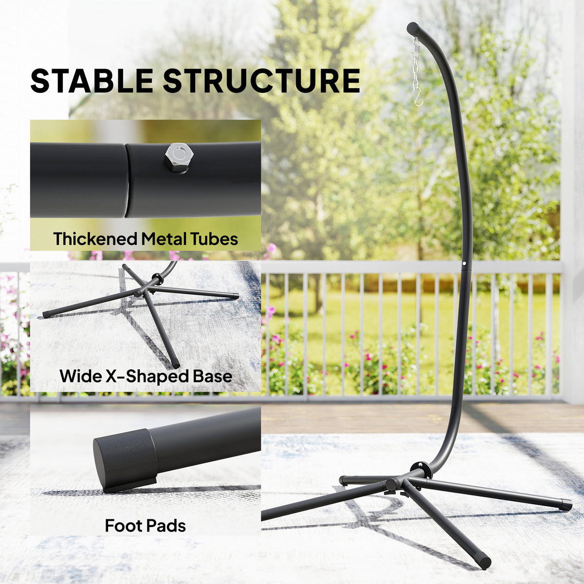 Outsunny Hanging Egg Chair Stand Only, Hammock Chair C-Stand with Hanging Chain, Black