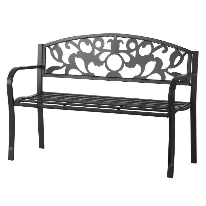 Outsunny Metal Frame Bench, 128Lx50Wx91H cm, Net Weight 12kg-Black