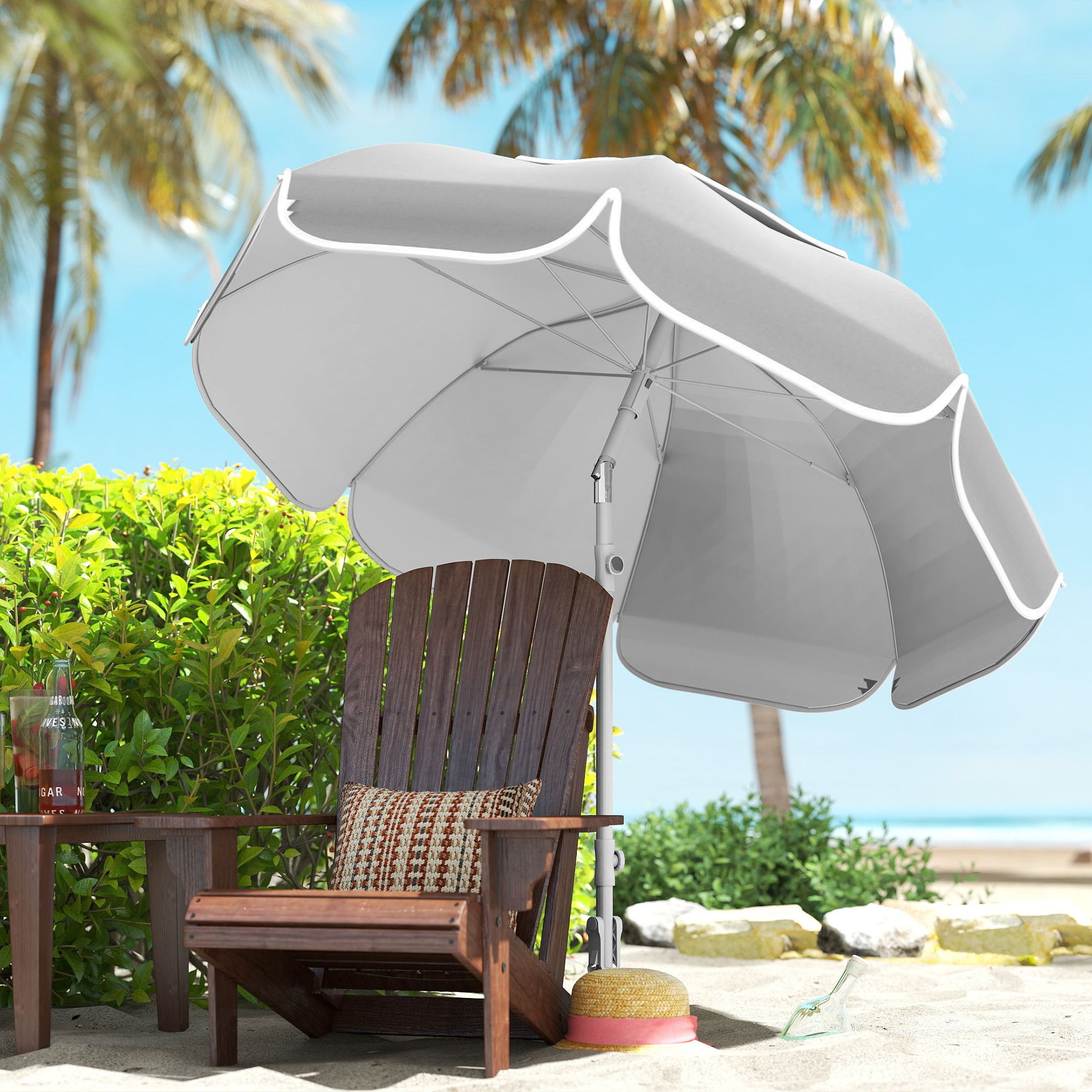 Outsunny Beach Umbrella Portable with Sand Anchor, Carry Bag, Adjustable Height & Tilt, UPF50+ UV Protection, Grey