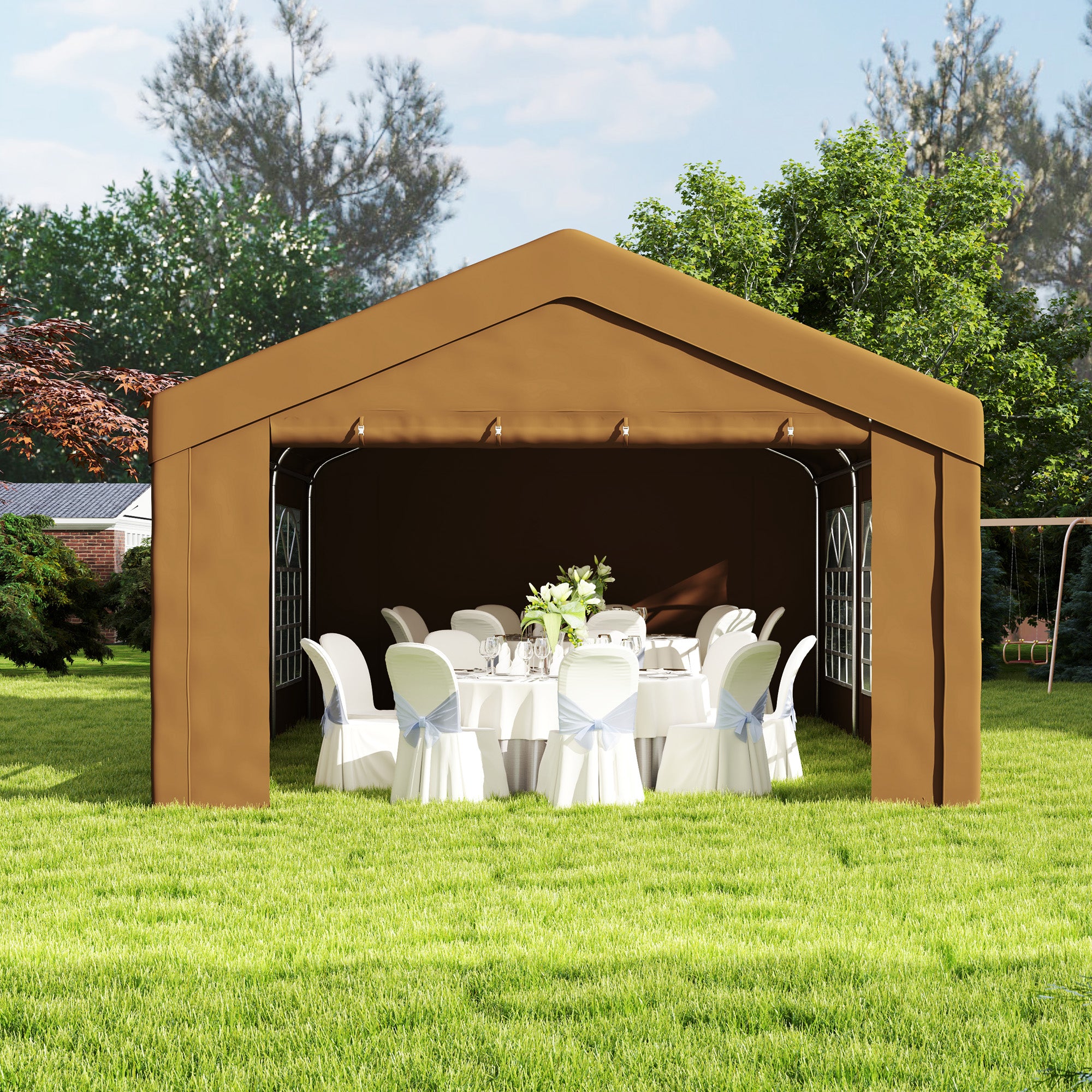 Outsunny 6m x 4m Marquee Party Tent Wedding Canopy, Pop Up Gazebo with Sidewalls, Doors, Windows, Galvanised Garden Gazebo for Parties Events, Yellow