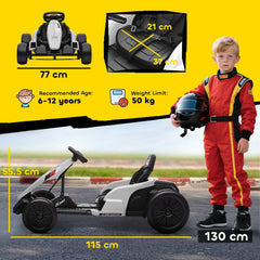 AIYAPLAY 24V Electric Go Kart, Drift Kart with Adjustable Seat, Slow Start, 5-Point Harness, Music, Horn, for 6-12 Years, White