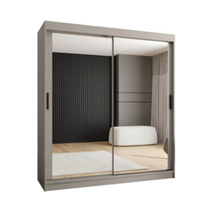 Grey sliding door wardrobe with mirrored doors