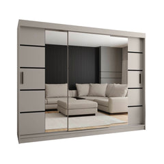 Sliding door wardrobe in a light grey finish