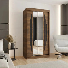 Rubino Y1 Sliding Door Wardrobe 100cm with mirrored doors and dark wood effect frame