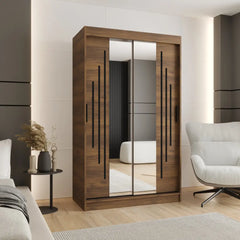 Rubino Y1 Sliding Door Wardrobe 120cm with mirrored doors and wood effect finish