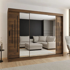 Rubino Y2 Sliding Door Wardrobe 250cm with mirrored doors and dark wood effect frame