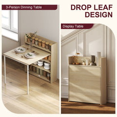 HOMCOM Kitchen Table, Folding Dining Table, with 4-Tier Shelves, Modern Drop-Leaf Table, Oak Wood Effect