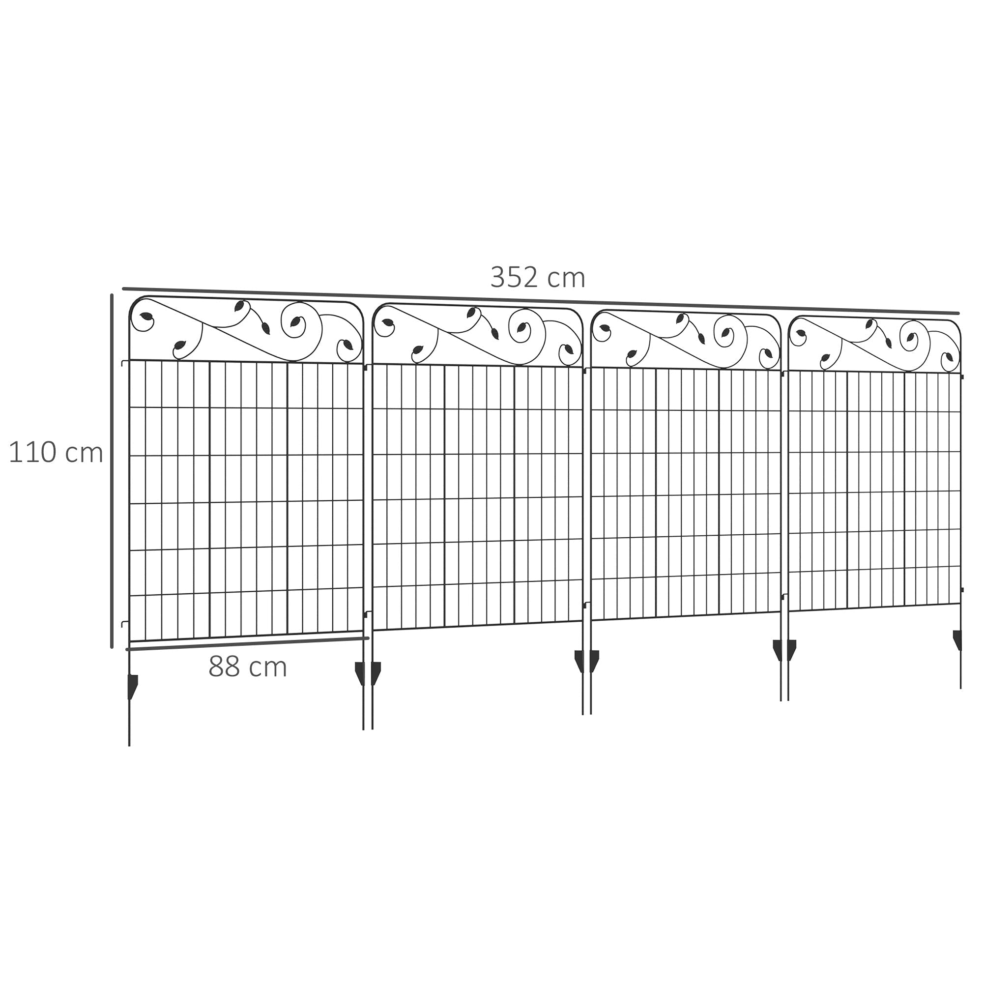 Outsunny Decorative Garden Fencing, 8PCs 43in x 23ft Outdoor Picket Fence Panels, Rustproof Metal Wire Landscape Flower Bed Border Edging Animal Barrier, Black
