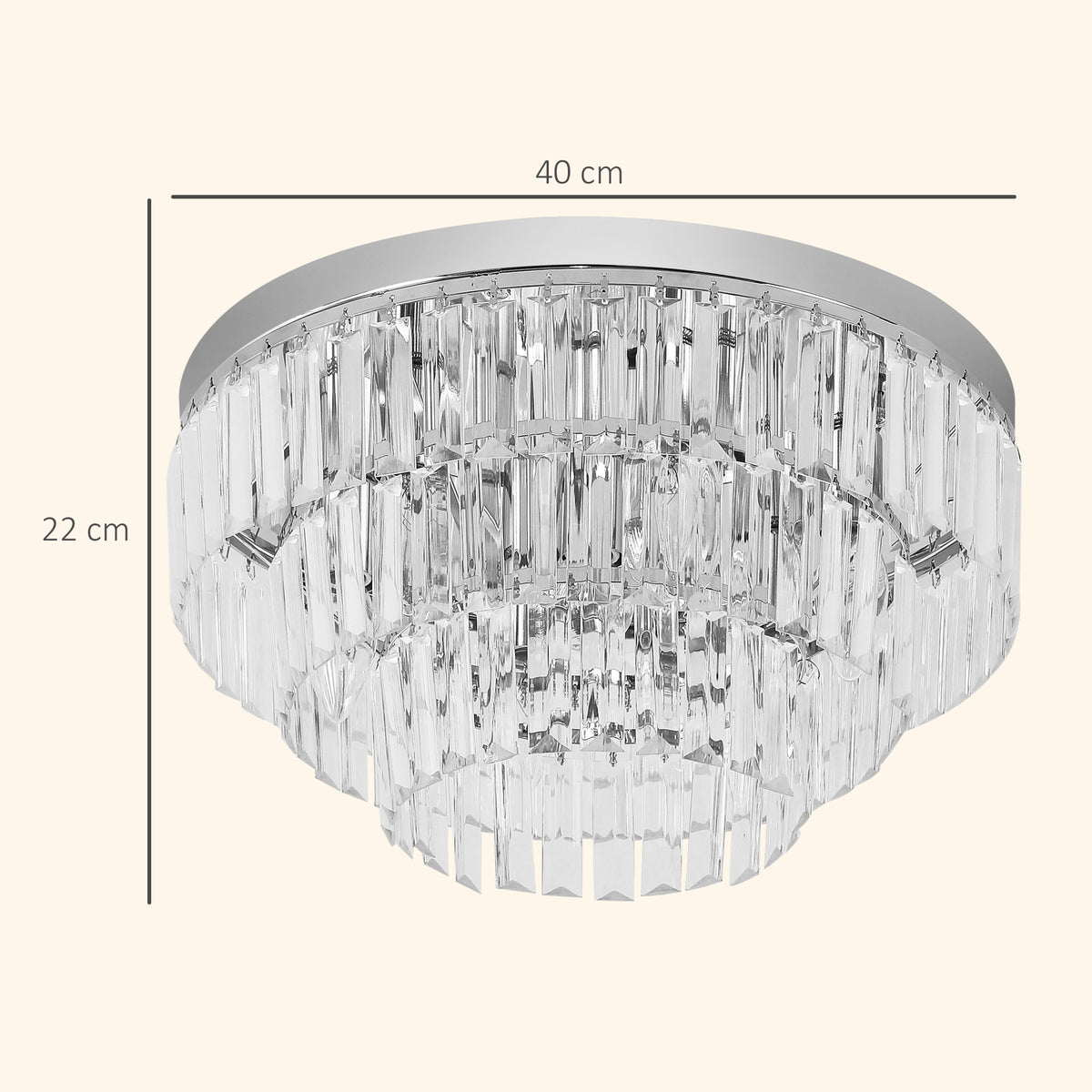 HOMCOM Set of 2 Modern Crystal Ceiling Lights, Chandeliers, Pendant Lamps w/ 7 Lights, E14 Fittings for Living Room, Bedroom, Silver