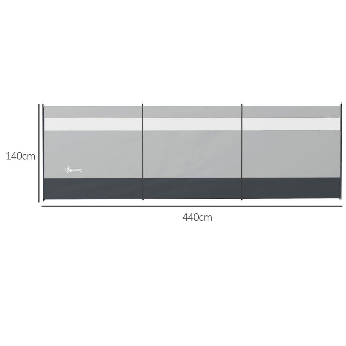 Outsunny Camping Windbreaker with Clear Windows, Carry Bag and Steel Poles, for Beach Caravan Campervan, 440 x 140cm, Grey
