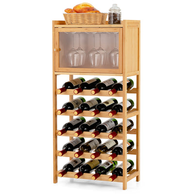 20-Bottle Bamboo Wine Rack Cabinet Freestanding Wine Display Cupboard Shelf