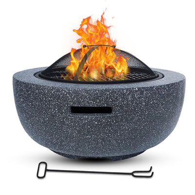 Outdoor Fire Pit Large Round Fire Bowl 3 in 1 BBQ Grill Cooking Granite Effect