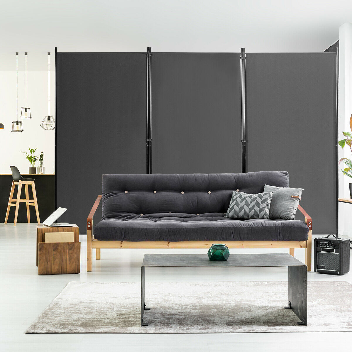 3 Panel Folding Room Divider-Grey