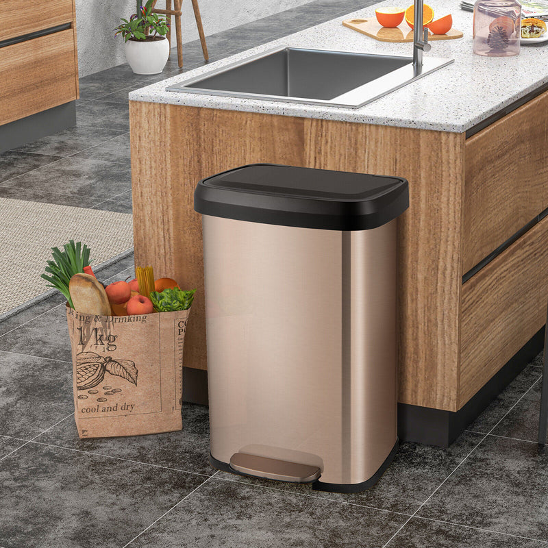 50L Rectangular Step Trash Bin Can Stainless Steel Garbage Bin Step-On Trashcan