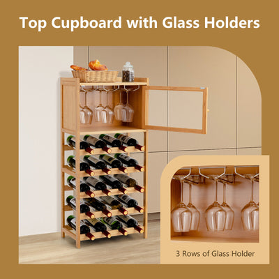 20-Bottle Bamboo Wine Rack Cabinet Freestanding Wine Display Cupboard Shelf