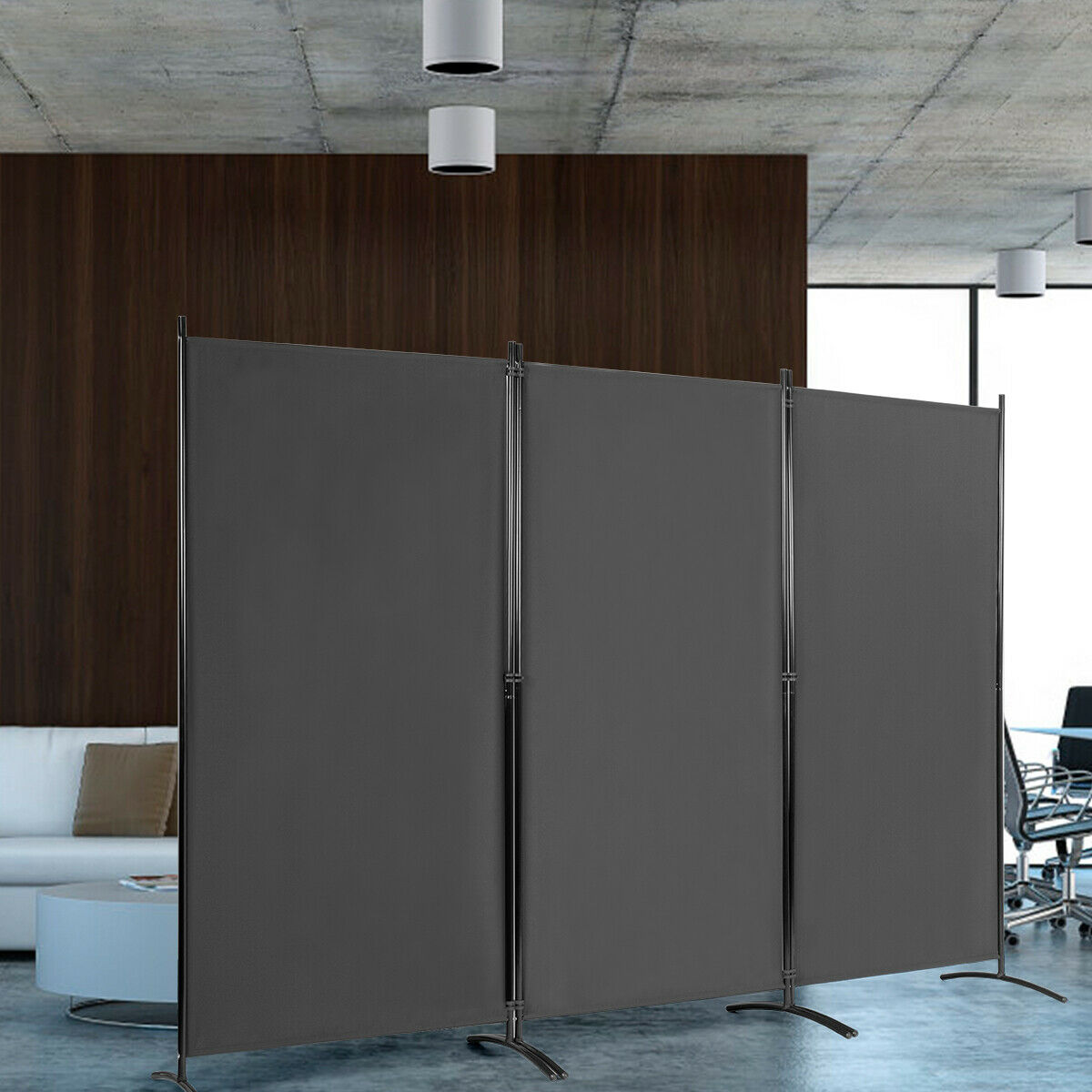 3 Panel Folding Room Divider-Grey