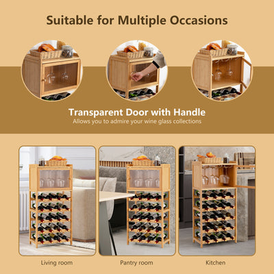 20-Bottle Bamboo Wine Rack Cabinet Freestanding Wine Display Cupboard Shelf