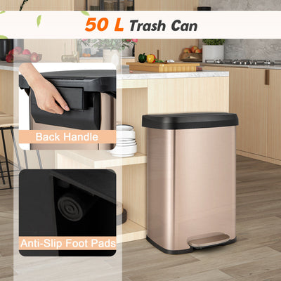 50L Rectangular Step Trash Bin Can Stainless Steel Garbage Bin Step-On Trashcan