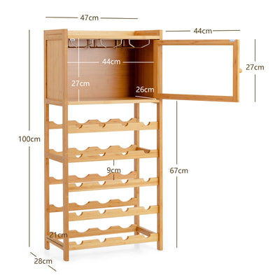 20-Bottle Bamboo Wine Rack Cabinet Freestanding Wine Display Cupboard Shelf