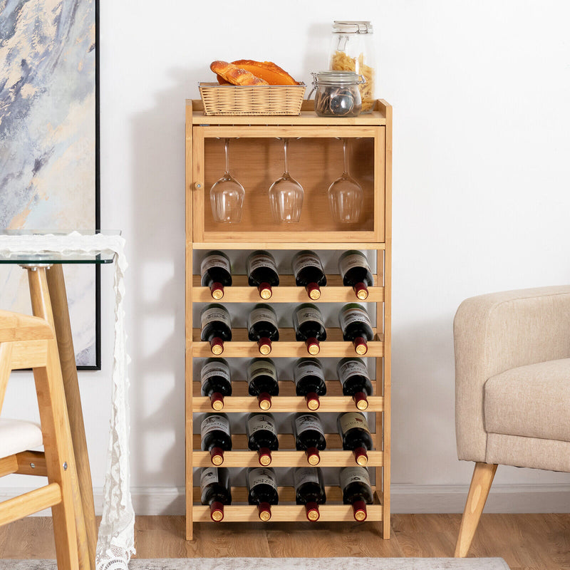 20-Bottle Bamboo Wine Rack Cabinet Freestanding Wine Display Cupboard Shelf