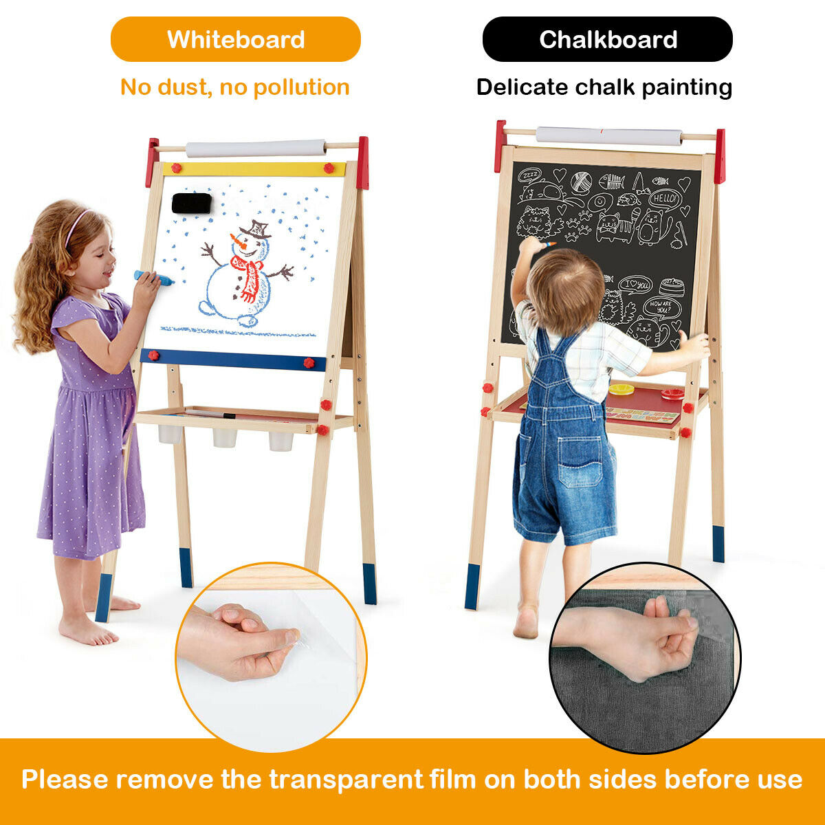 2 IN 1 Kids Art Easel Double Sided Chalk Board Tray