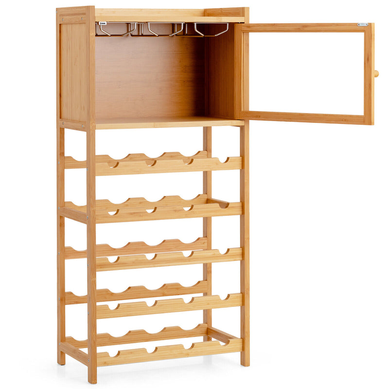 20-Bottle Bamboo Wine Rack Cabinet Freestanding Wine Display Cupboard Shelf