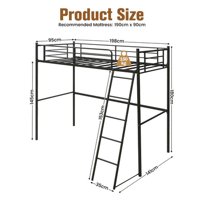 3.5FT Single Metal Loft Bed Frame High Sleeper Bunk Bed Study Desk Cabin Bed