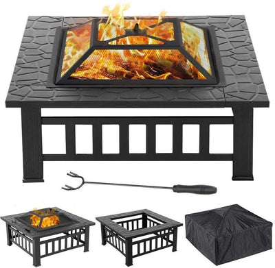 Garden Fire Pit Outdoor Patio Heater 3 In 1 Brazier Ice Bucket Mesh Lid Poker