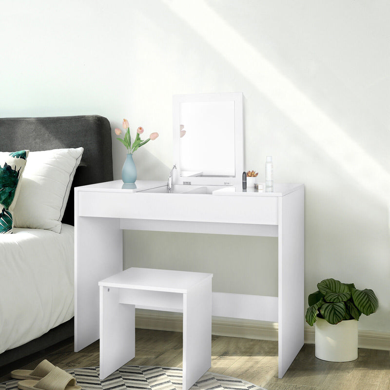 Dressing Table with Flip-up Mirror Stool Bedroom Makeup Desk Vanity Workstation