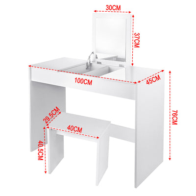 Dressing Table with Flip-up Mirror Stool Bedroom Makeup Desk Vanity Workstation