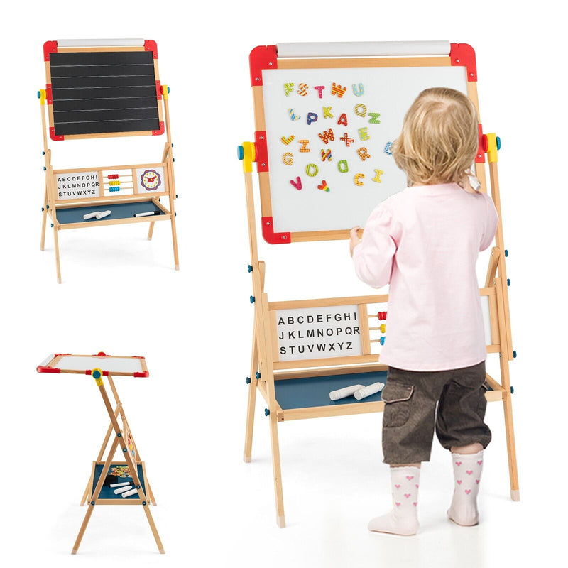 3-in-1 Wooden Kids Art Easel Magnetic Double Sided Easel Blackboard Whiteboard