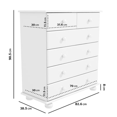 Chest of Drawers White Wooden with 2+4 Drawers Bun Feet Classic Style