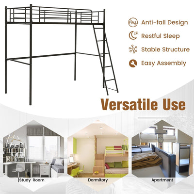 3.5FT Single Metal Loft Bed Frame High Sleeper Bunk Bed Study Desk Cabin Bed